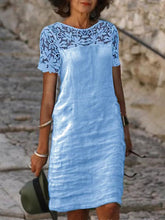 Women's Casual Dress Cotton Linen Dress Lace Dress Midi Dress Linen / Cotton Blend Fashion Basic Outdoor Daily Vacation Crew Neck Lace Patchwork Short Sleeve Summer Spring Regular Fit White Pink